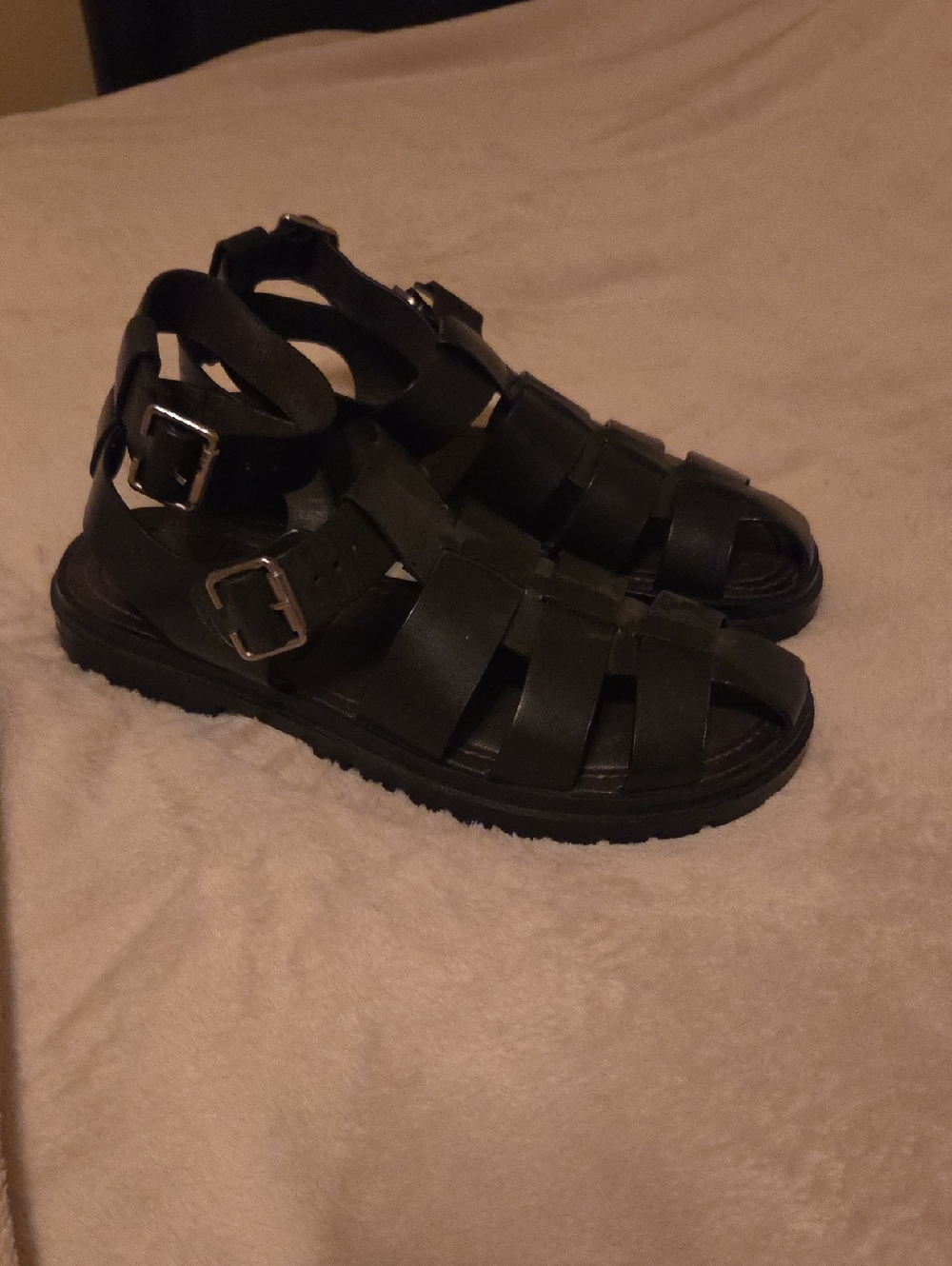 Zara Black Leather Buckle Gladiator Sandals, Sz 11